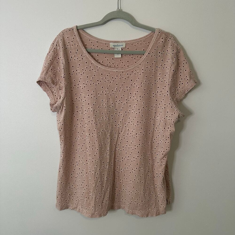 Sundance light pink cotton eyelet short sleeve top size XL - Picture 7 of 13